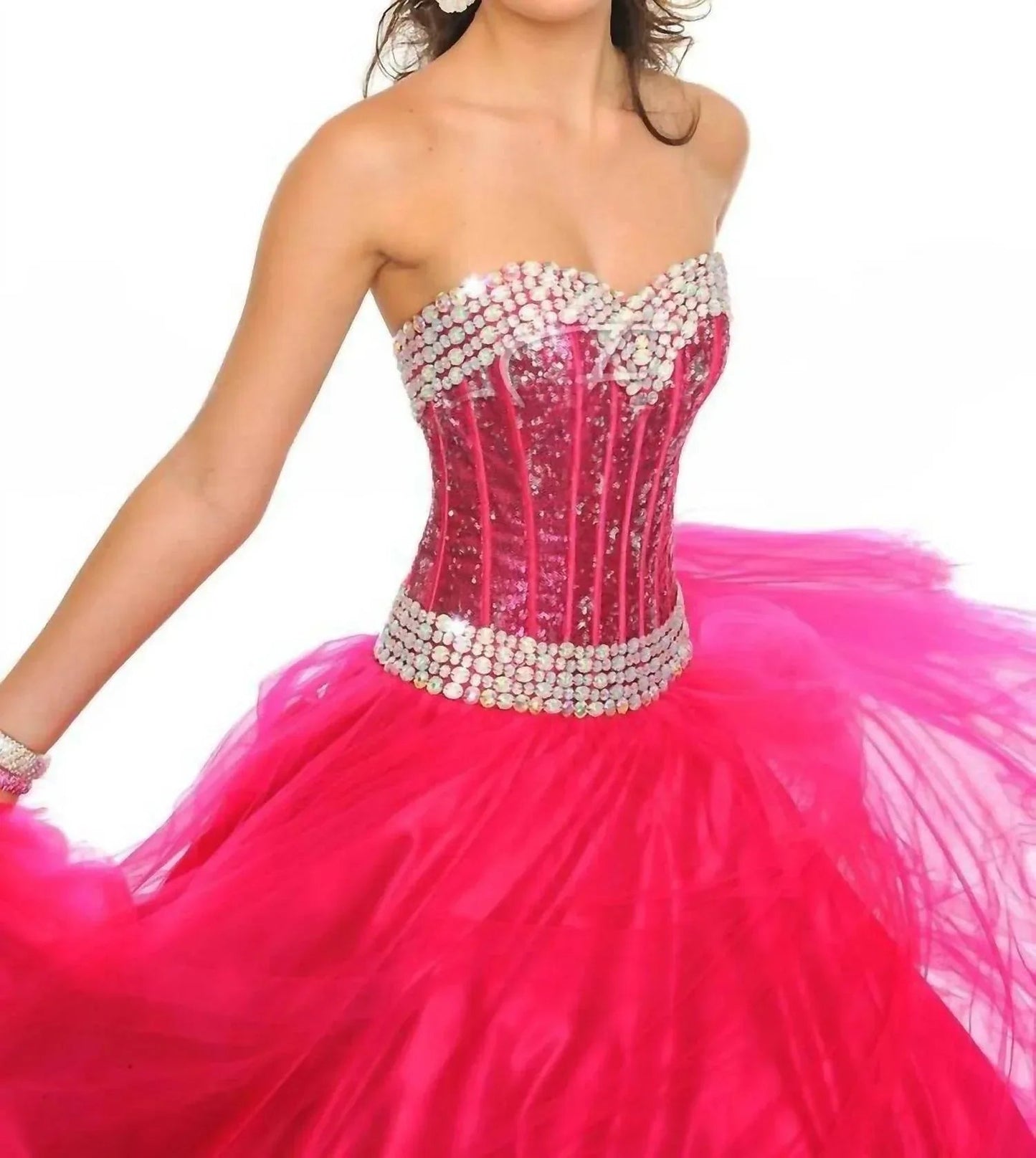 Beaded Strapless Tulle Gown