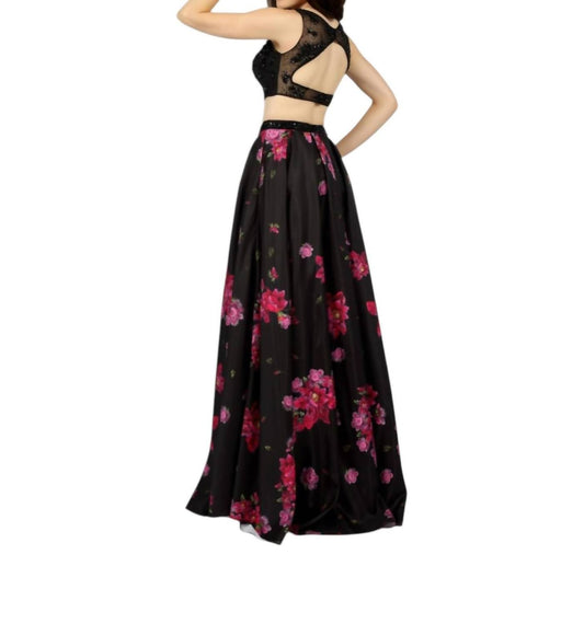Zweiteiliges florales Abendkleid