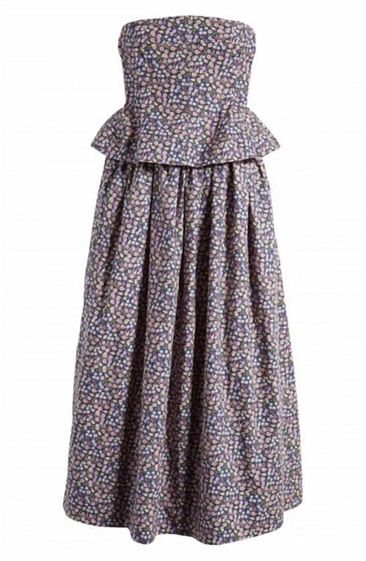 Women's Floral Ditsy Pintuck Peplum Strapless Midi Dress