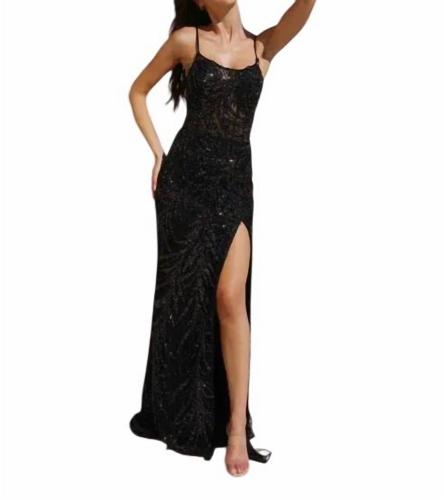Trägerloses Schlauchkleid mit Perlen und Schlitz