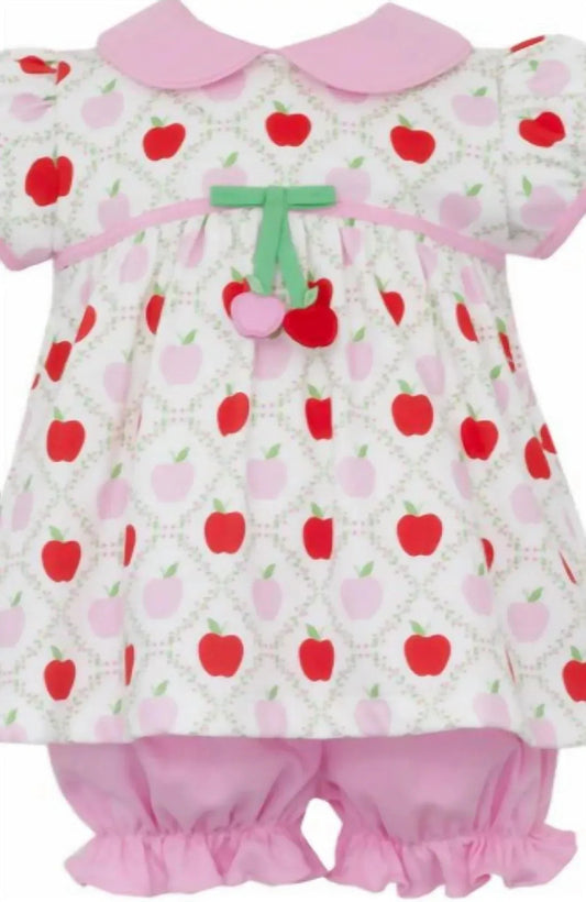 Mädchen Strick-Bloomer-Set mit Apfel-Print