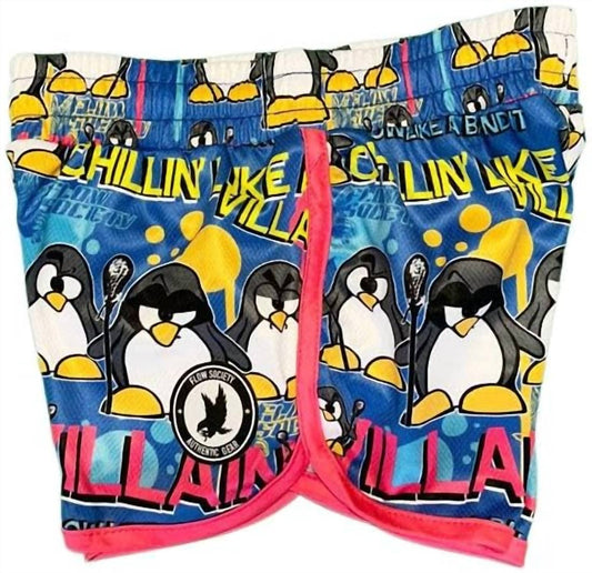 Mädchen-Lacrosse-Shorts mit Pinguinmotiv