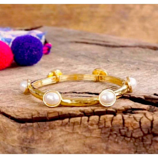 Women's Pearl Hammered Stretch Bangle Bracelet