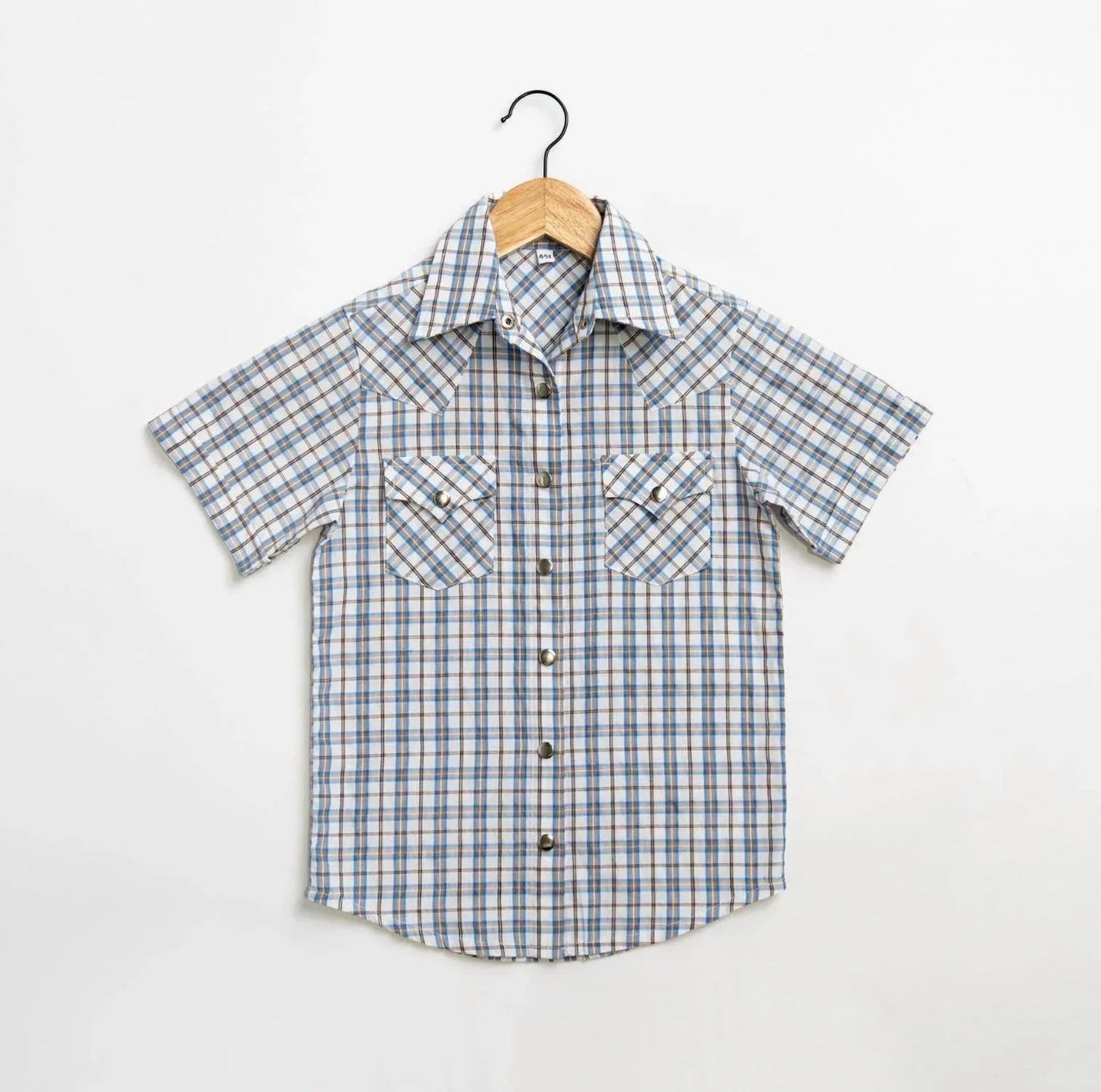 Boys Youth Plaid Pattern Metal Snap Shirt