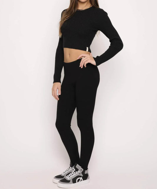 Geripptes Langarm-Cropped-T-Shirt für Mädchen