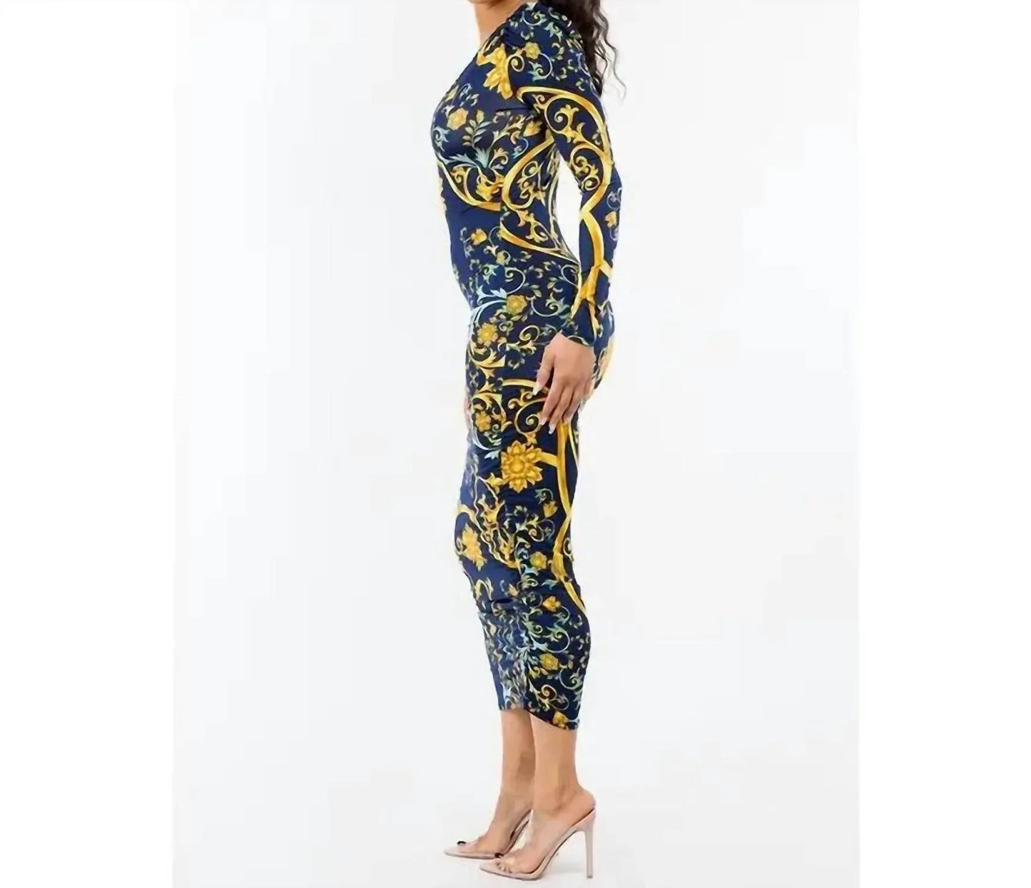 Ruched Lined Double Layer Midi Dress