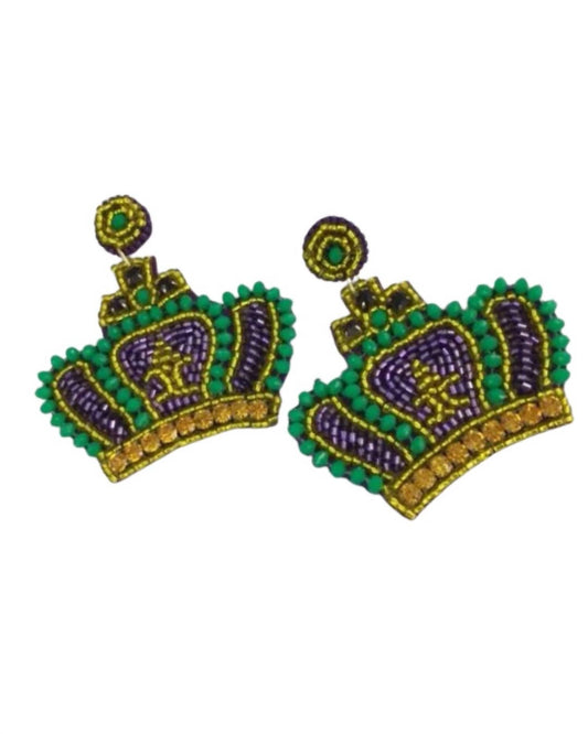 Women's Mardi Gras Beaded Crown Earrings
