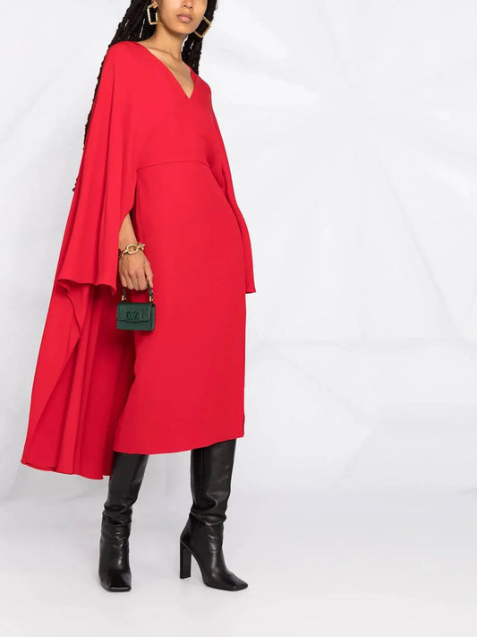 Cady Silk Dress With Cape