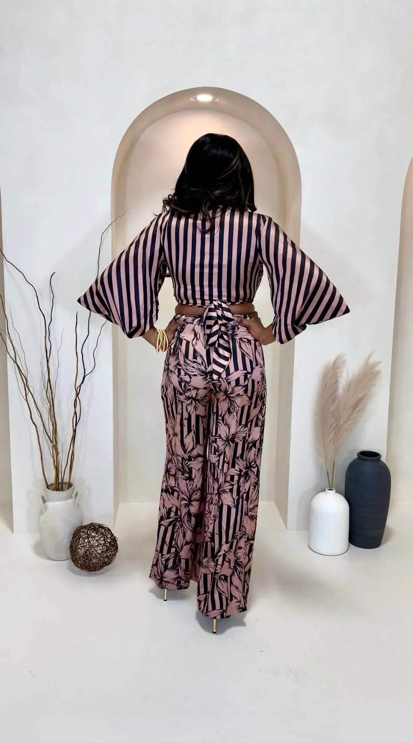 Lovely One Satin Striped Pant Set