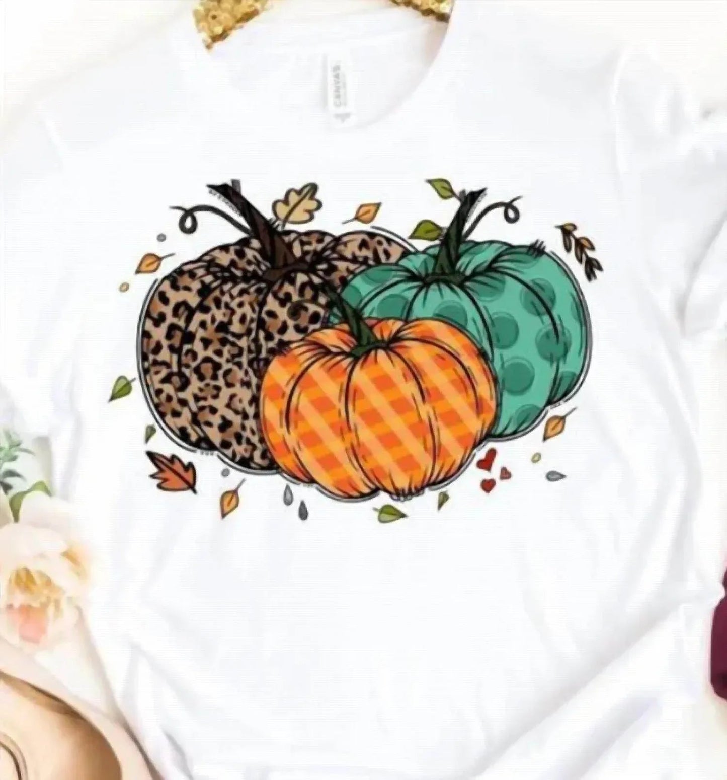 Damen Herbst Kürbis Mit Blättern Hemd