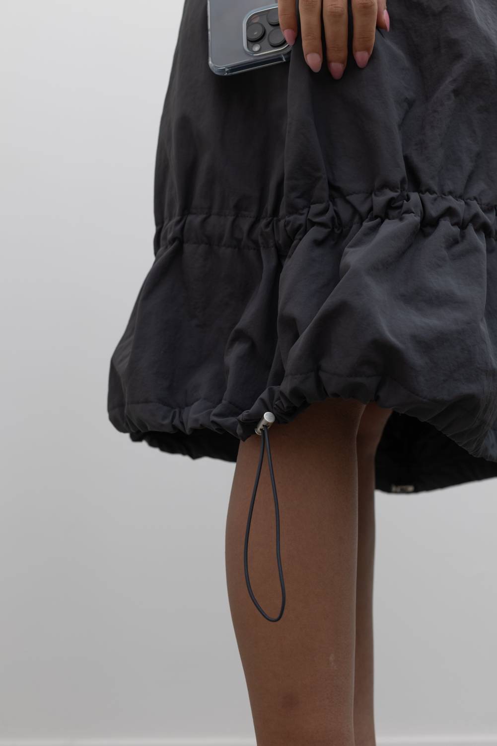 Nylon Bungee Midi Skirt