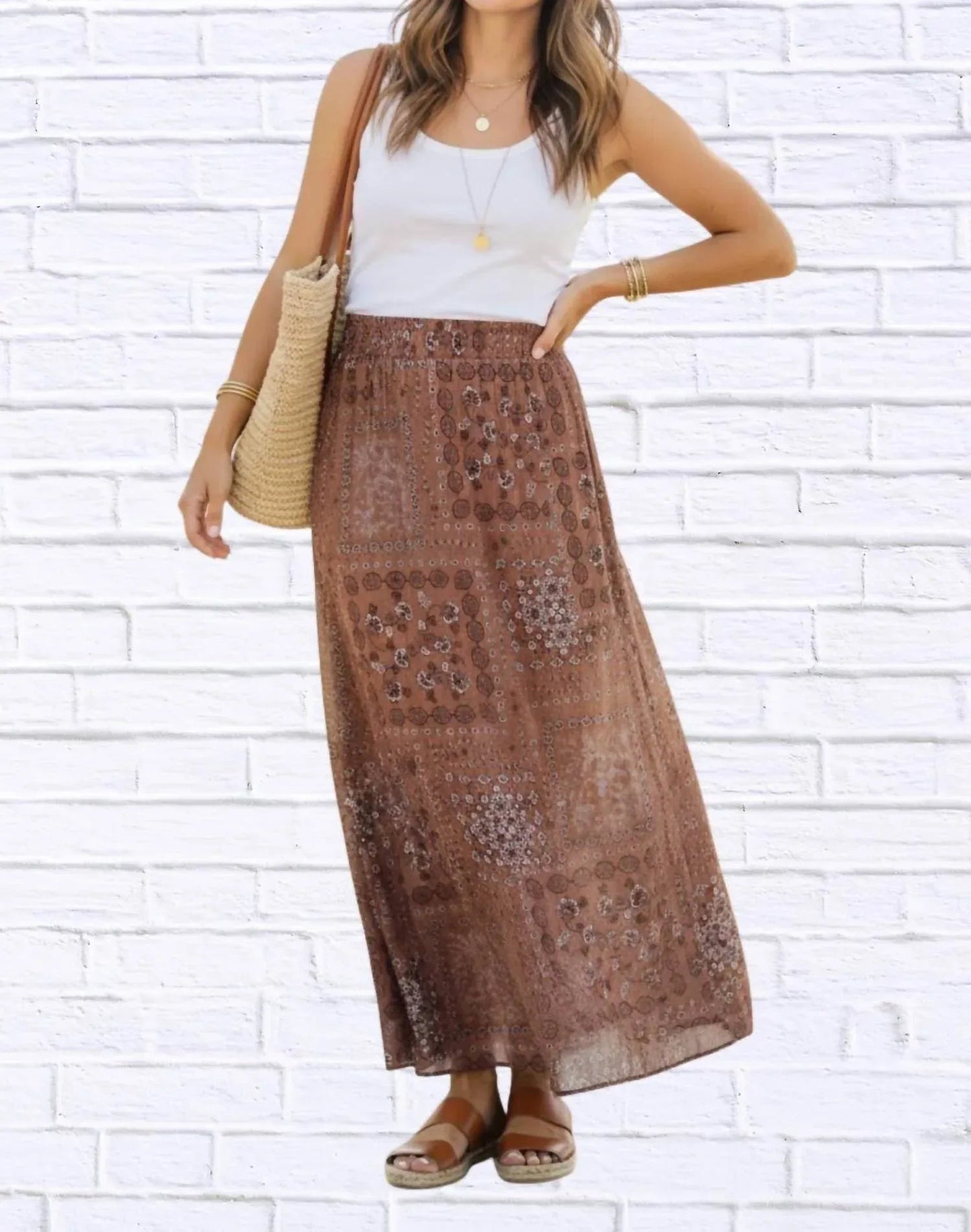 Boho-Maxirock mit Patchwork-Print