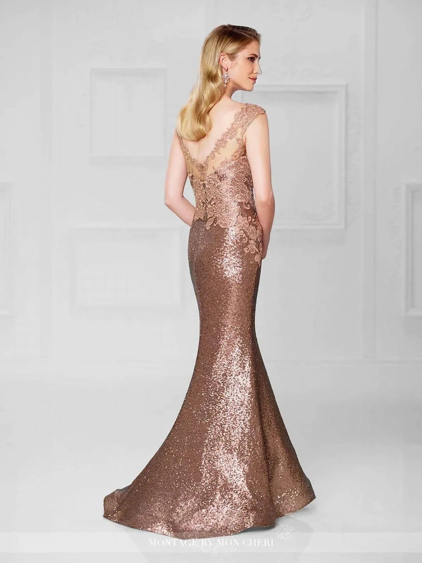 Bronze Lace Sequin Long Gown