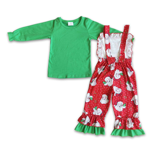 Grünes Baumwoll-Shirt Weihnachtsmann-Latzhose Mädchen-Weihnachtskleidung