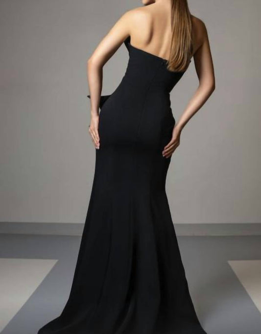 Asymmetric Bow Bodice High Slit Dress