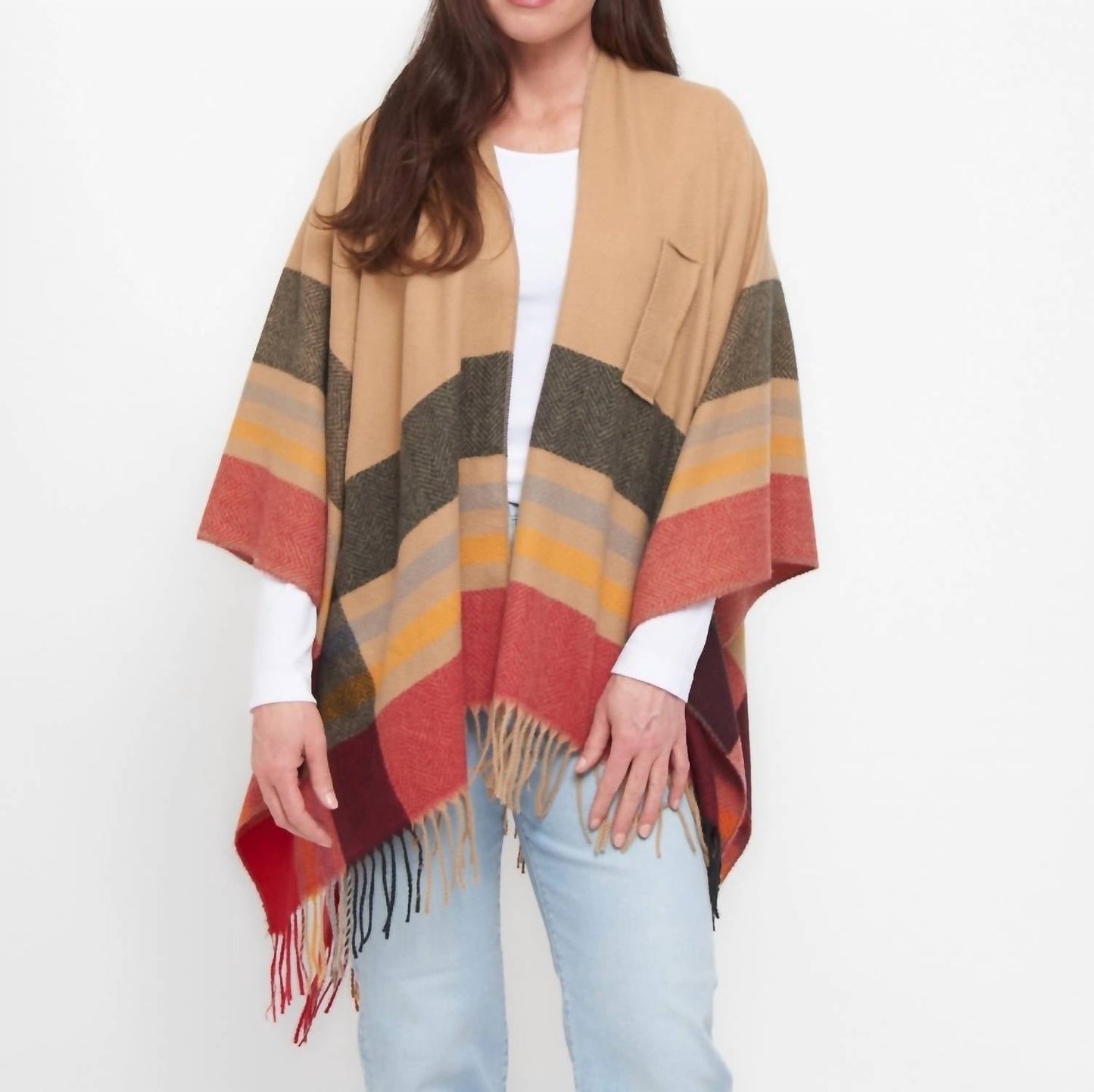 Sidney Fringe Open-Front-Wickeljacke mit Schlaufe