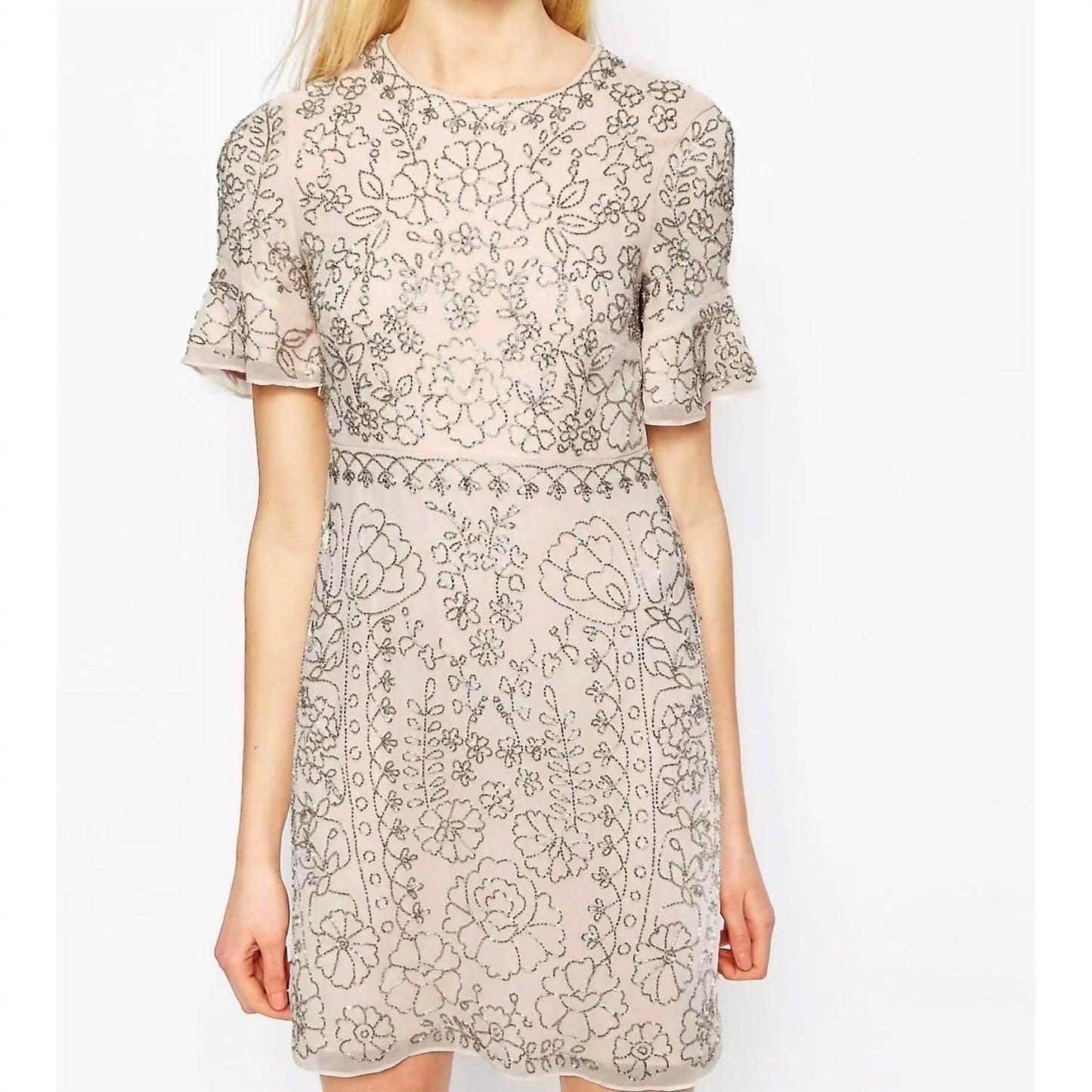 Linear Motif Embellished Shift Dress