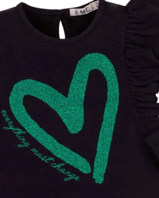 Langärmeliges Glitzer-Grafik-T-Shirt für Mädchen