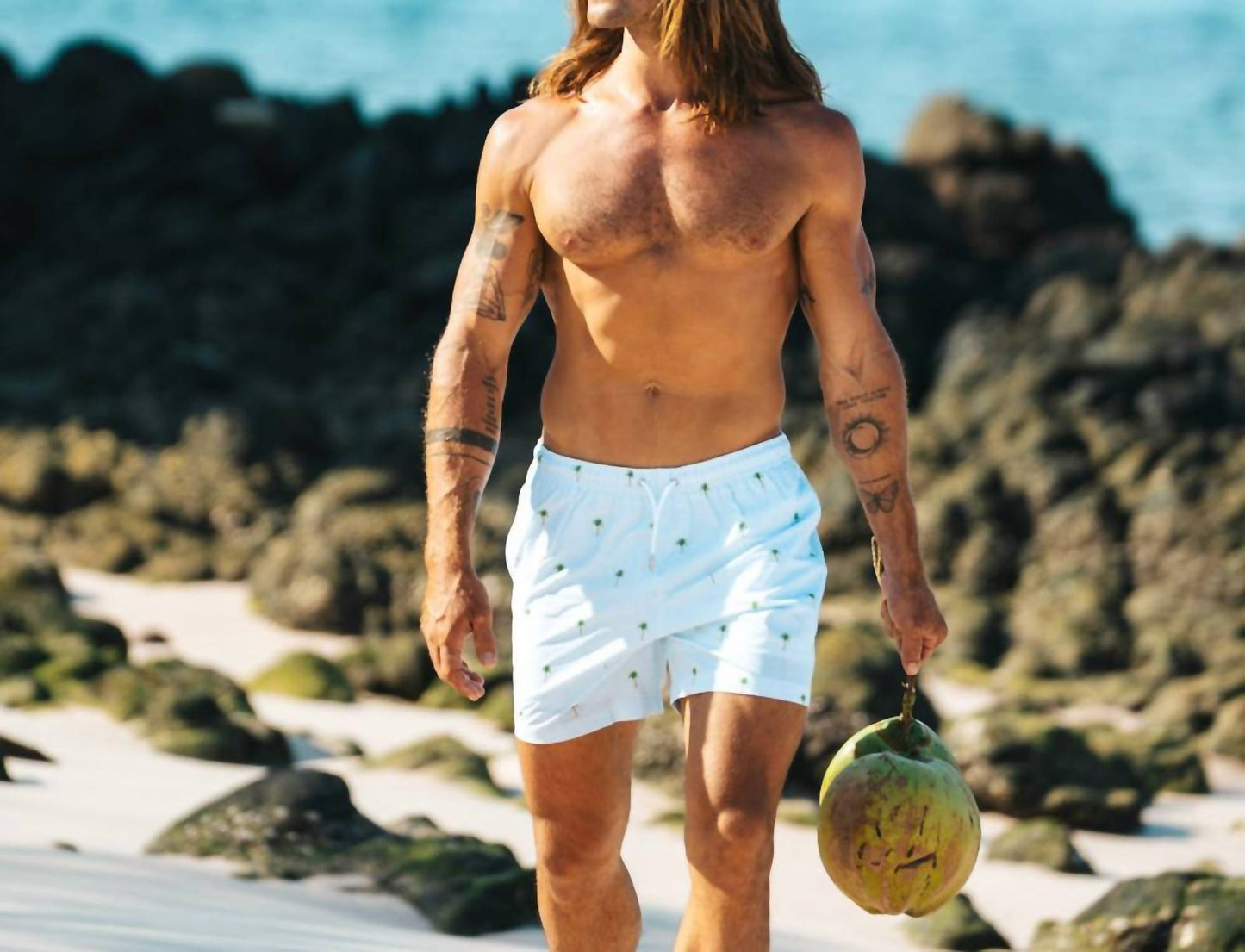Herren-Badeshorts mit Palmstreifen