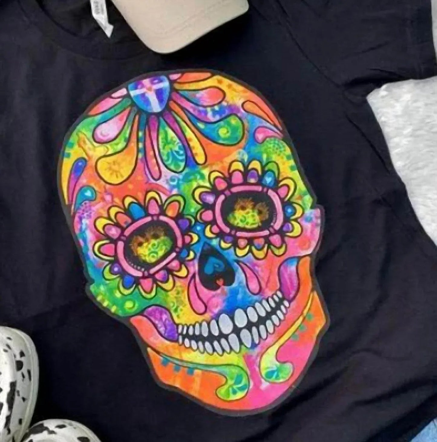 Buntes Sugar Skull T-Shirt für Damen