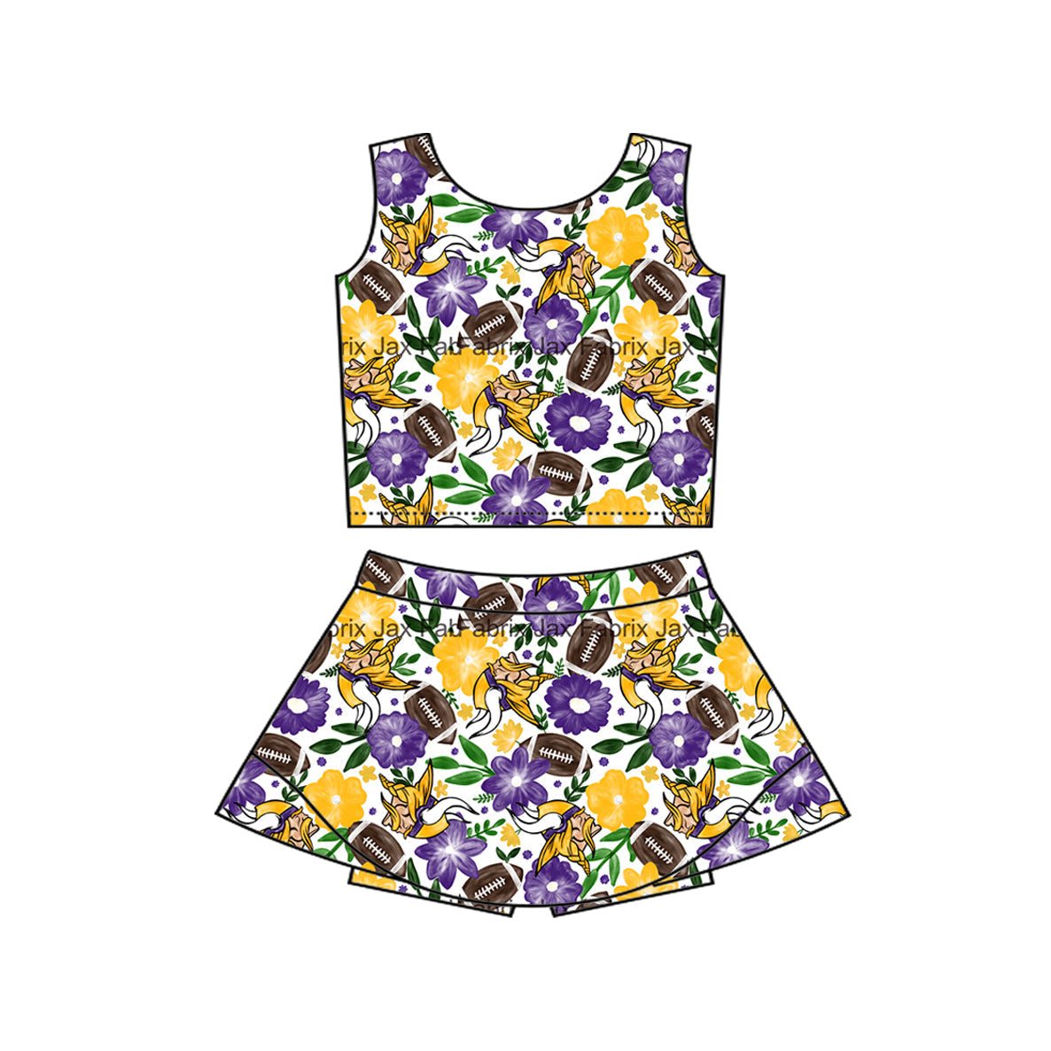 MOQ 5 Stück lila Blumen-Fußball-Team-Outfits für Mädchen