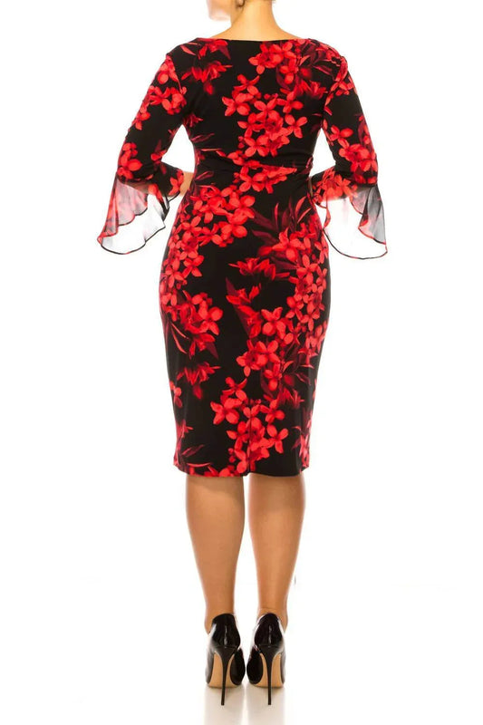 Geblümtes Kleid mit Trompetenärmeln