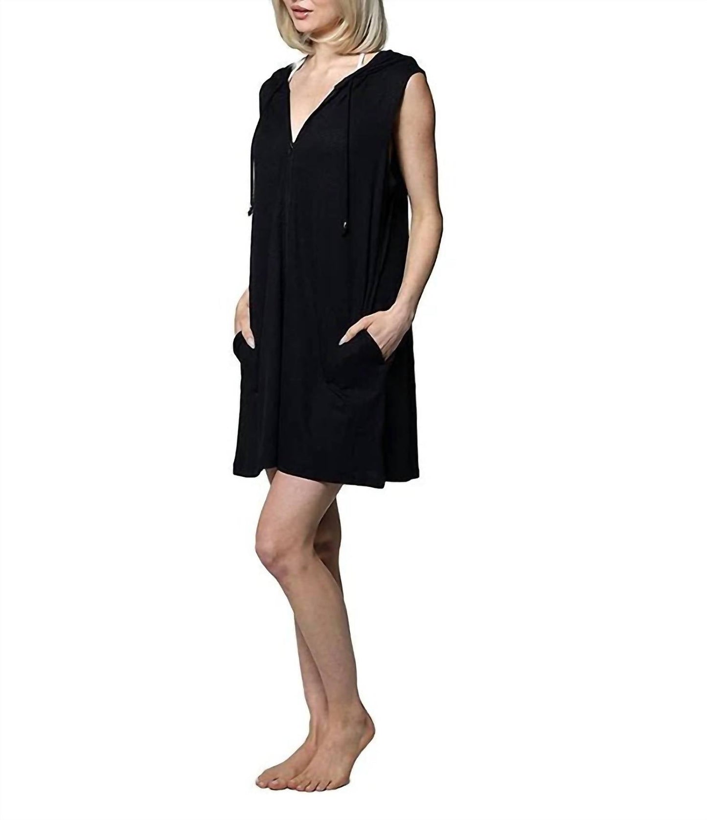 Kapuzen-Reißverschluss-Strandkleid