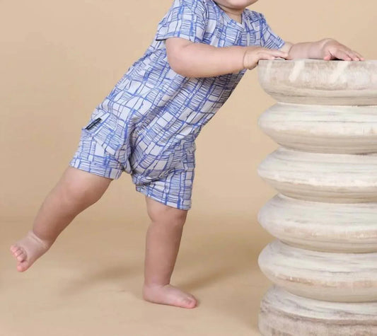Boys' Sketched Check Romper