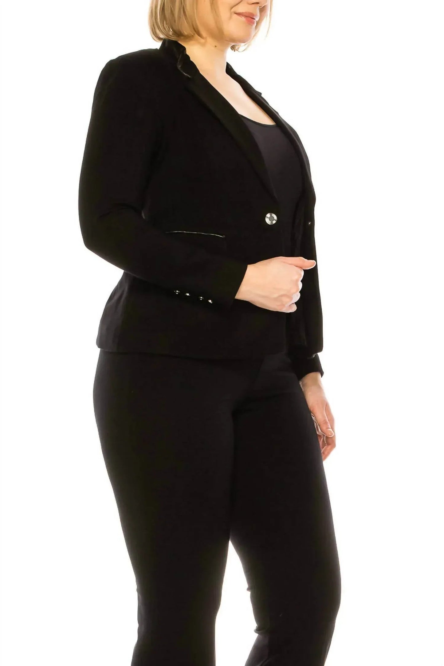 Collared Single Button Trim Blazer