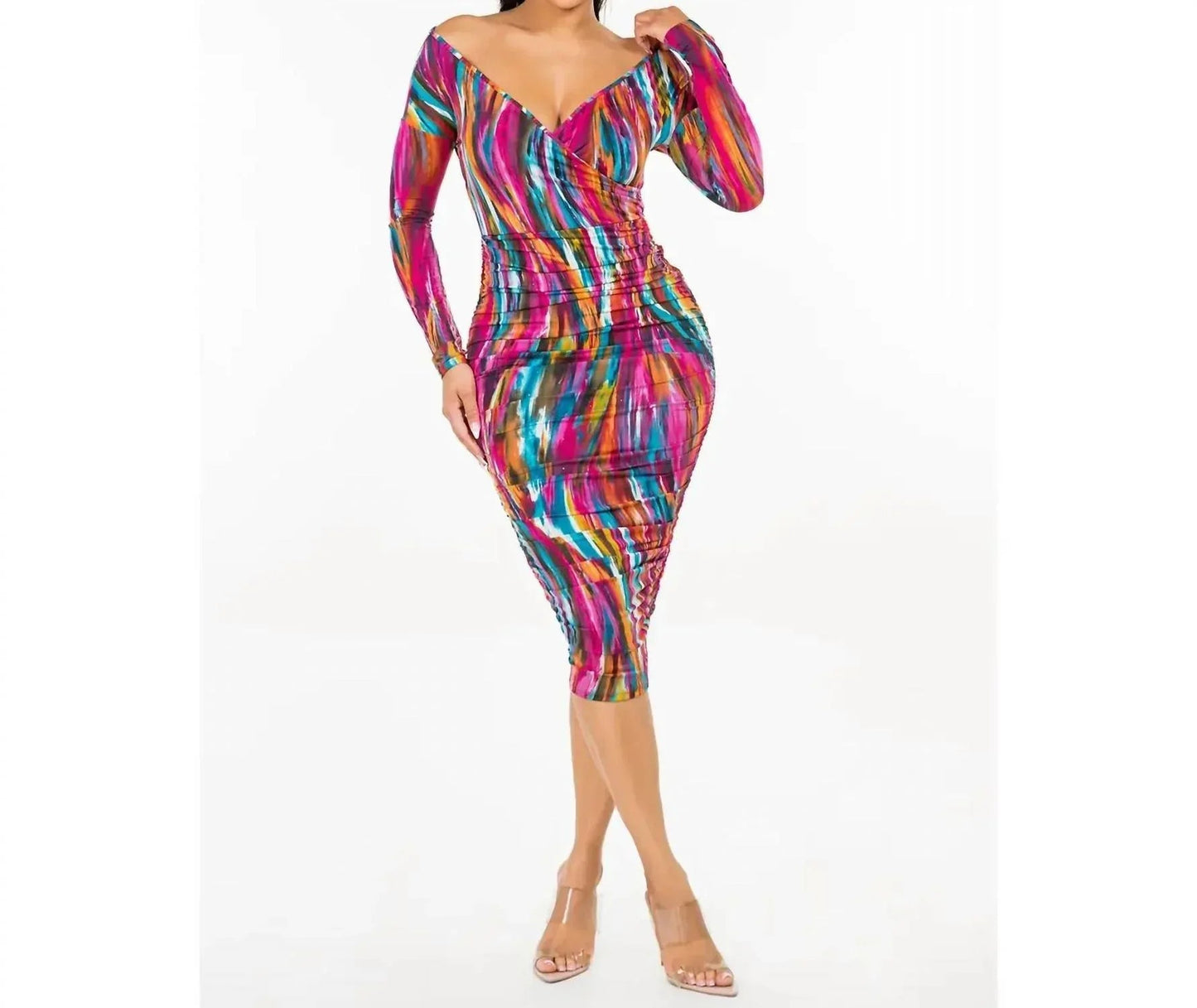 Wrap Shirred Midi Dress