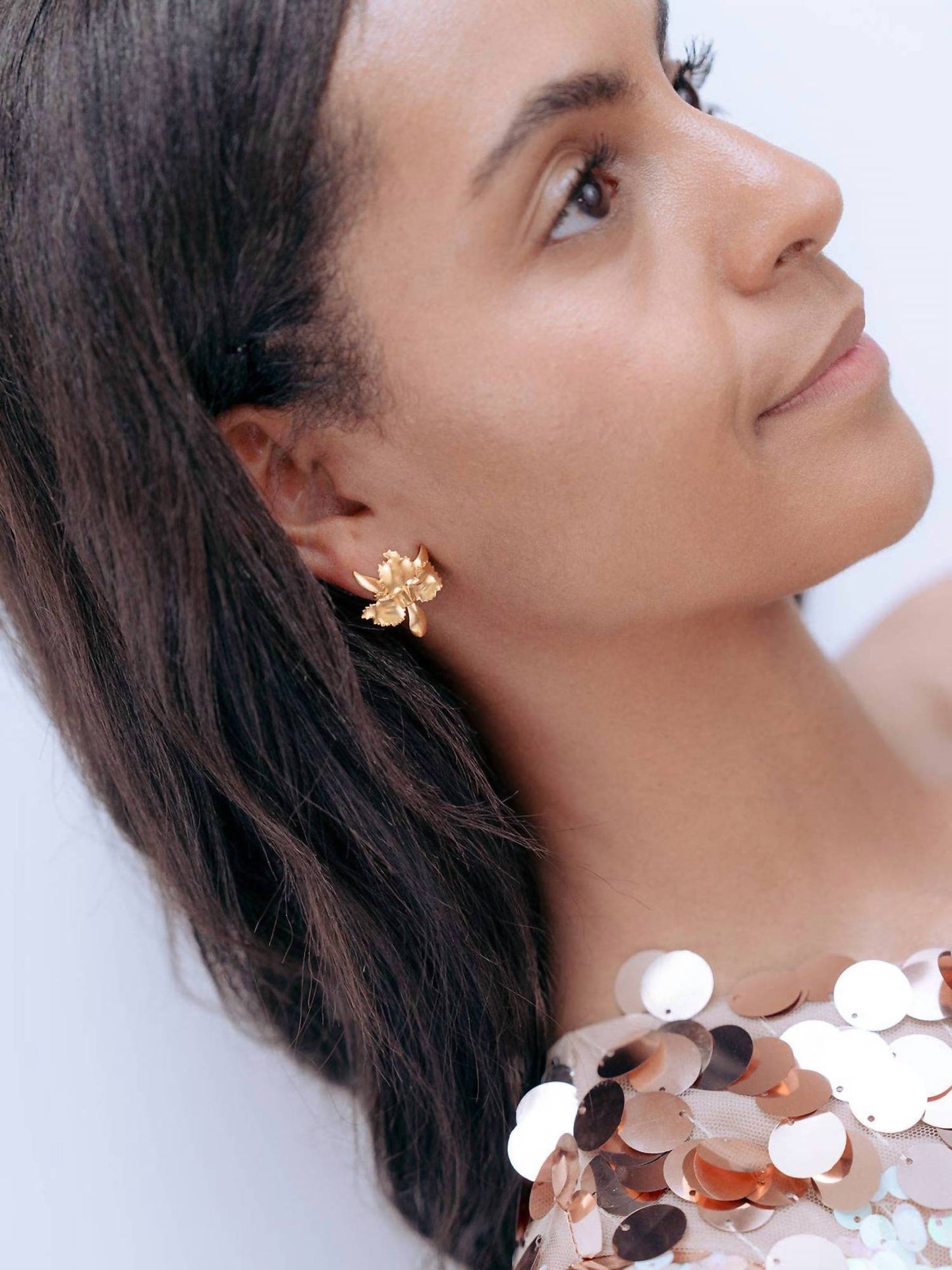 Women's Tiny Golden Orchid Earrings