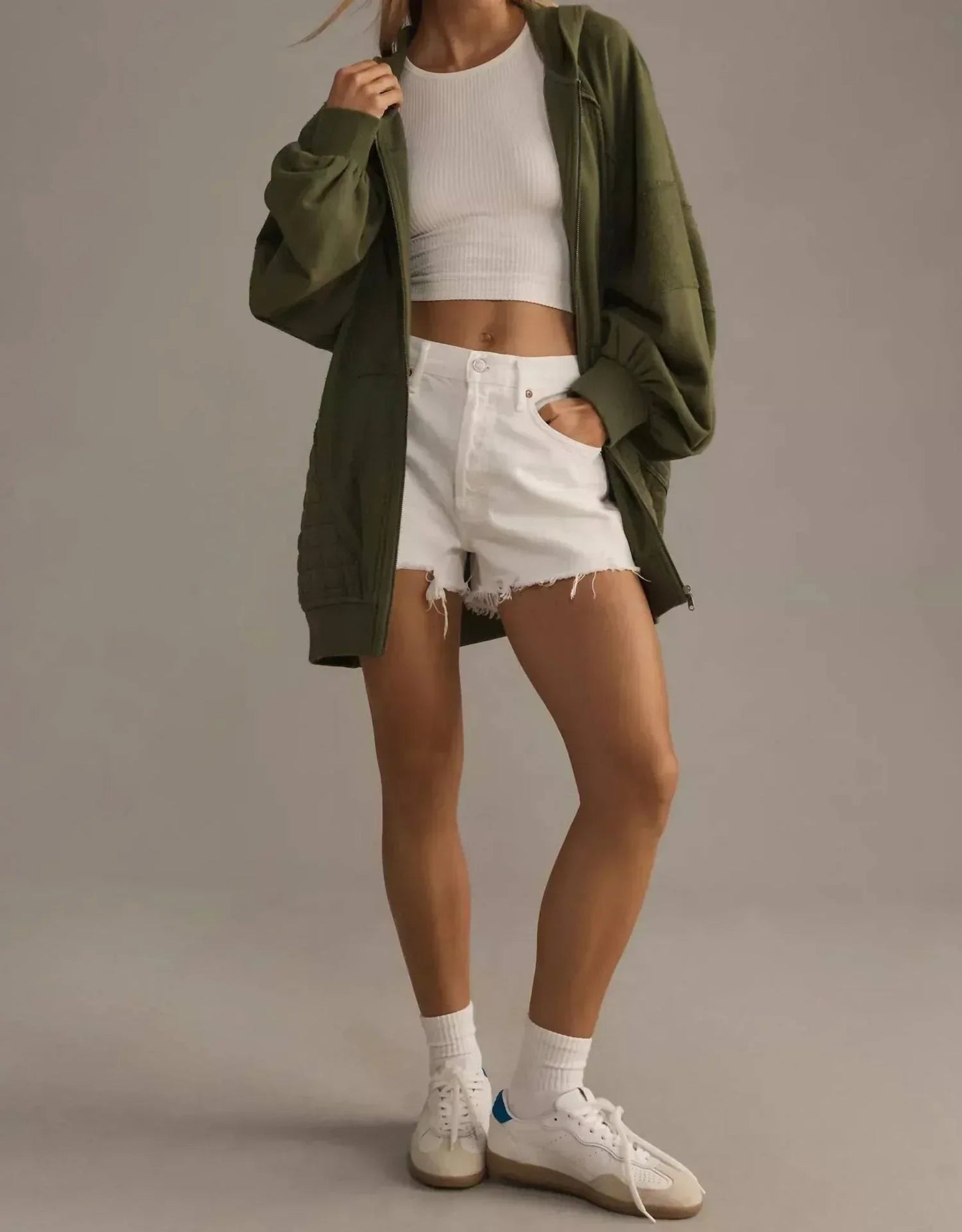 Mixed Print Full Zip Hooded Sweatshirt