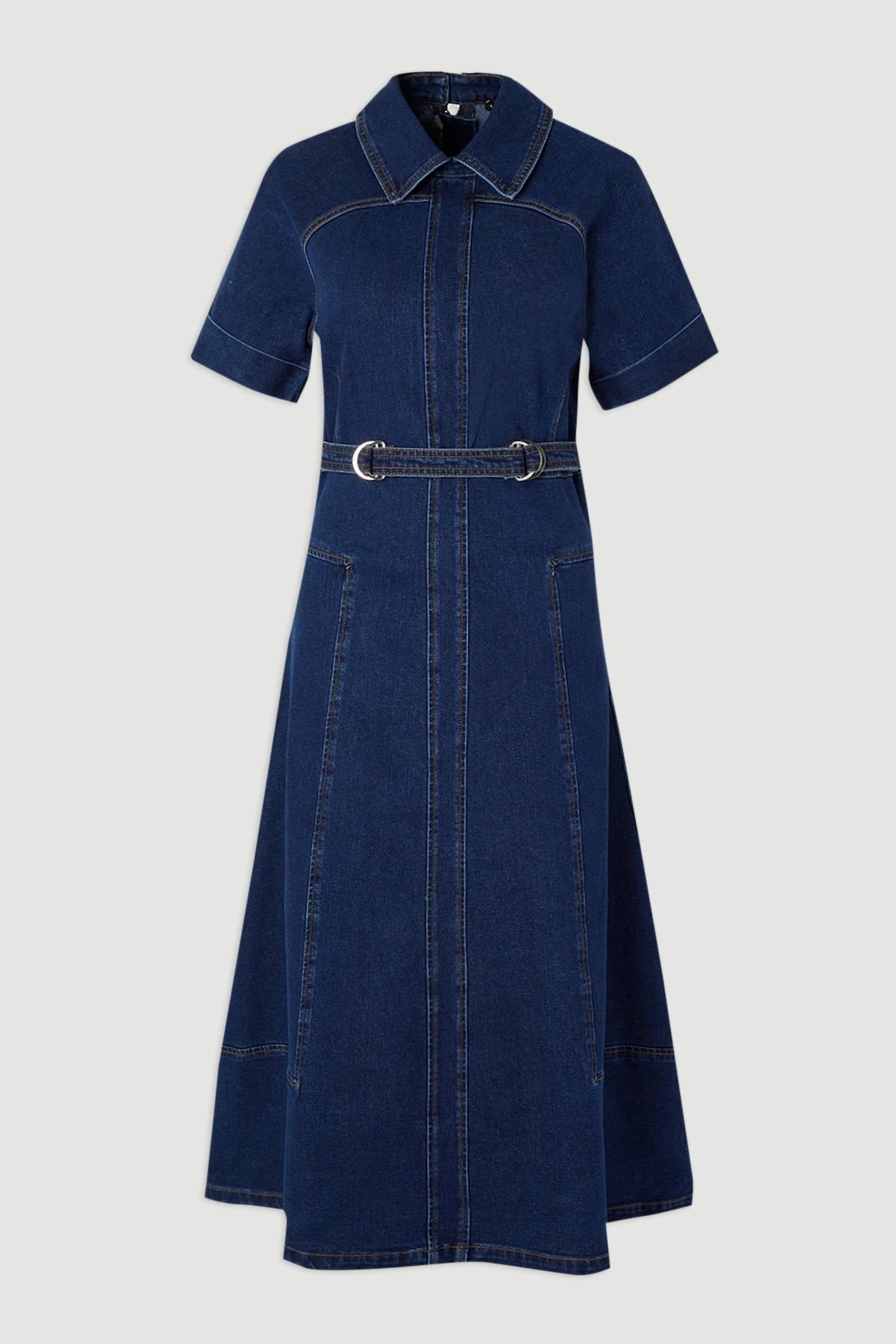 Stretch-Denim-Kleid mit Gürtel - Petite