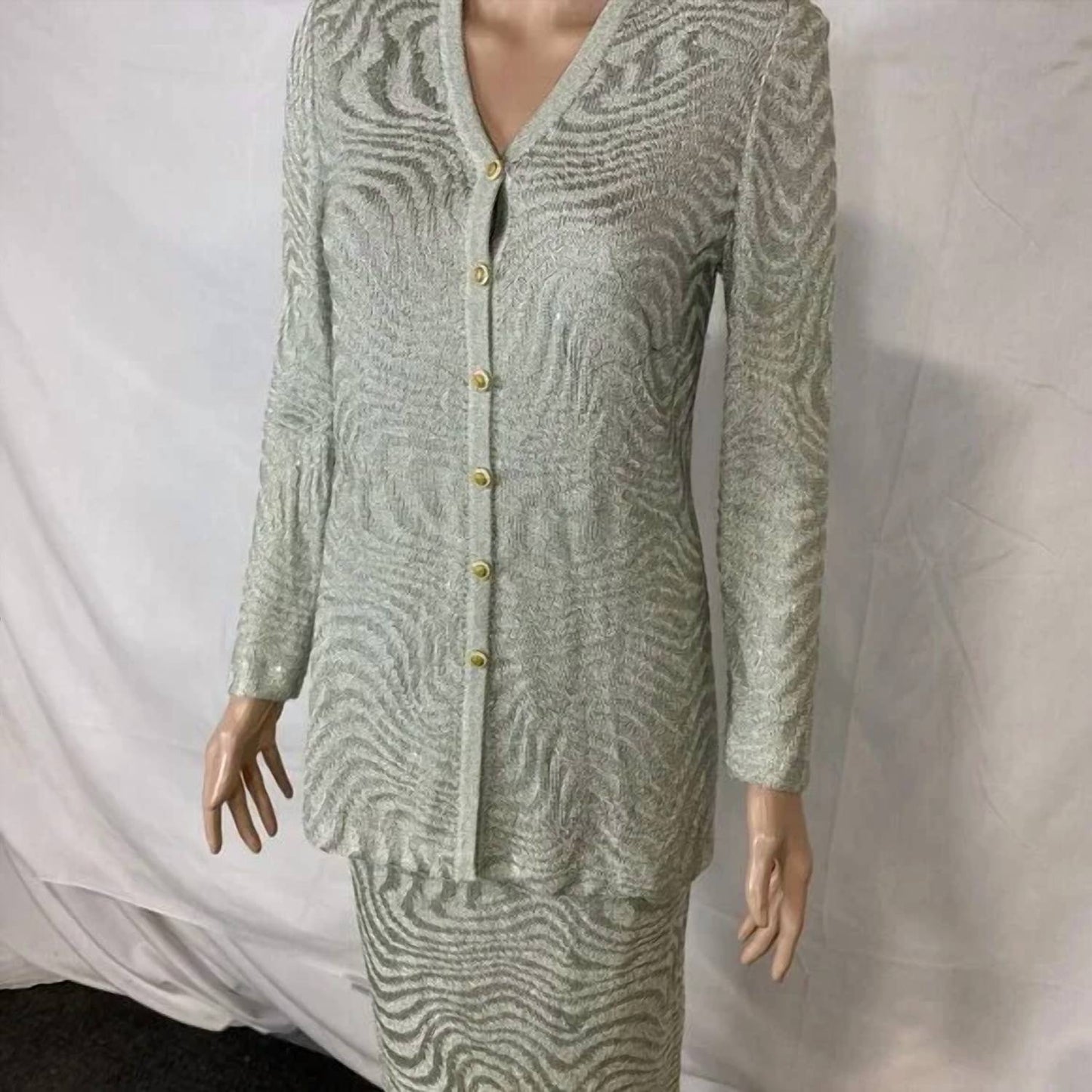 Women's Metallic Knit Skirt And Cardigan Set