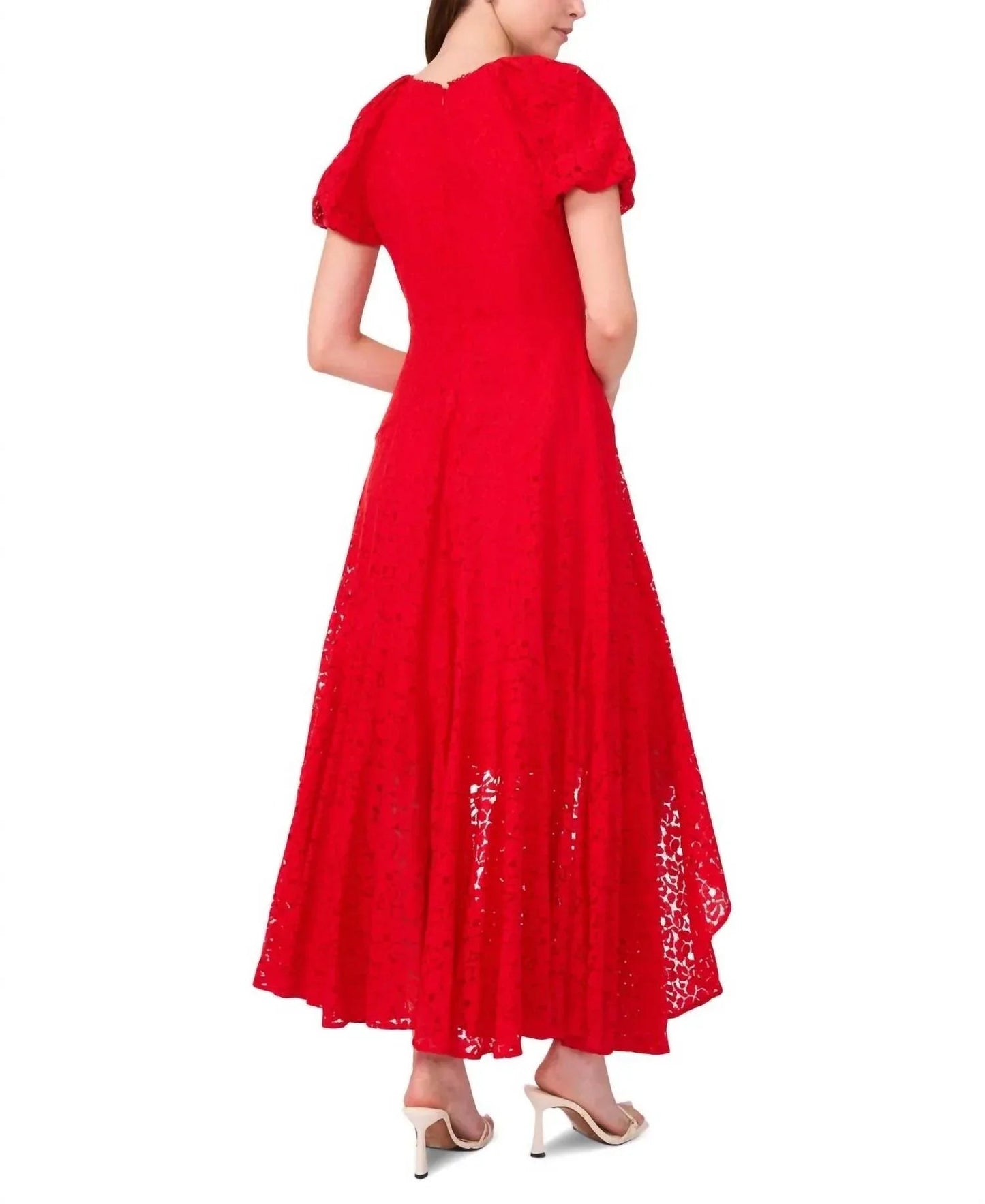V-Ausschnitt Spitzen High-low Kleid