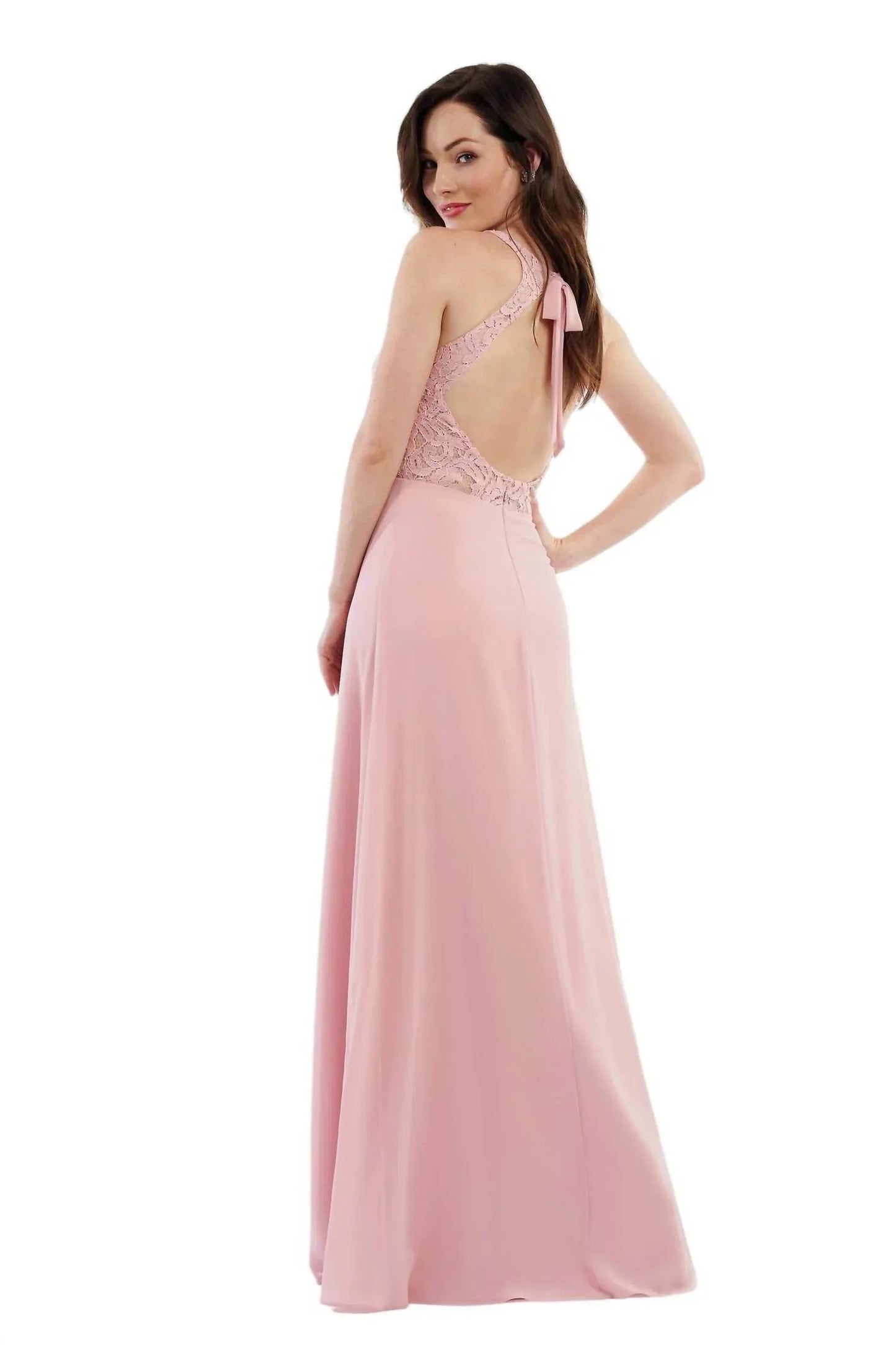 Langes Brautjungfernkleid Charlotte aus Chiffon und Spitze