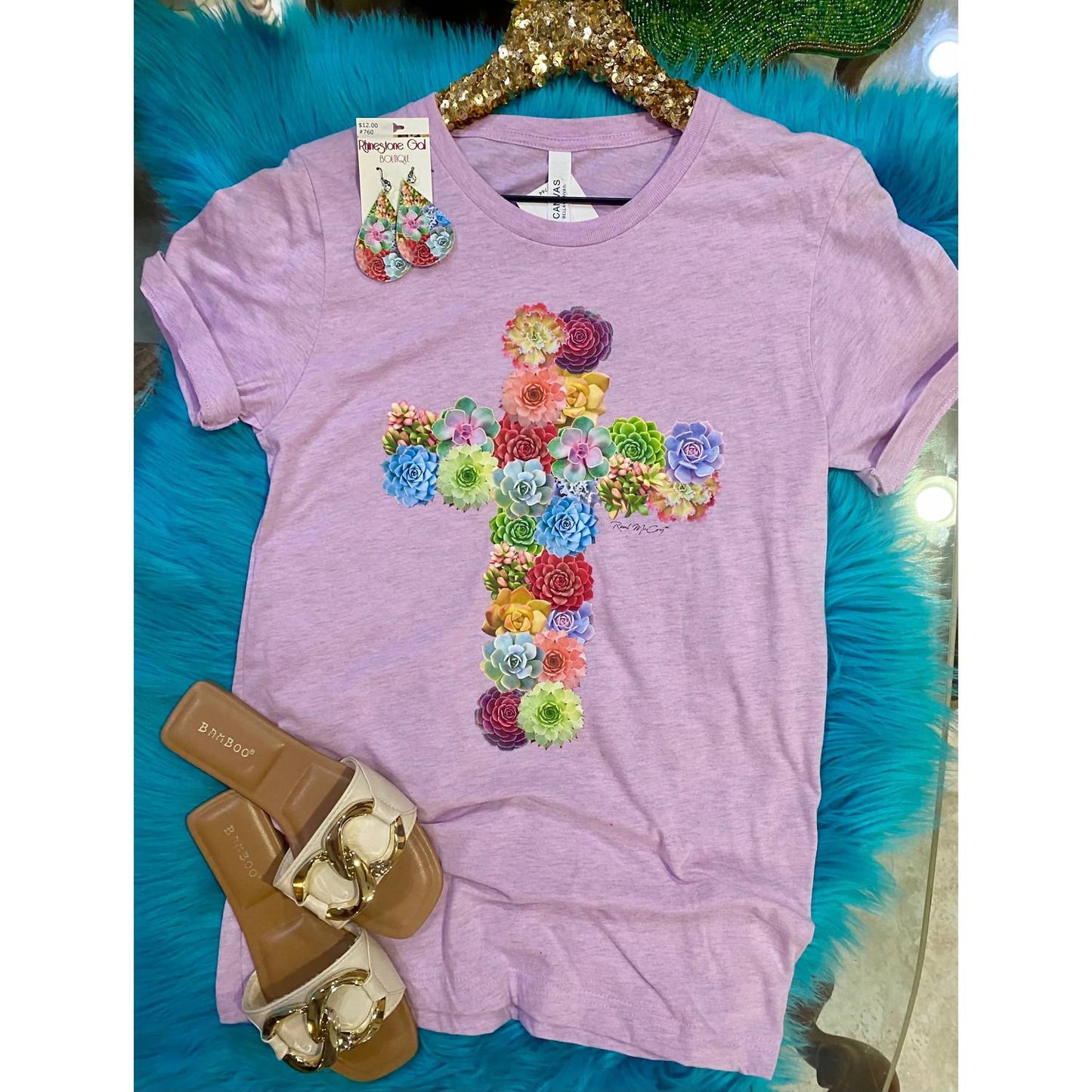 Damen-T-Shirt "Floral Cross" von Bella Canvas, Heather Prism