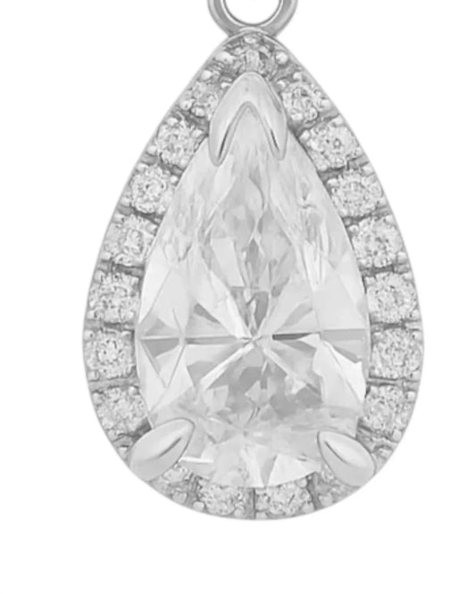 Women's Moissanite Pear Shape Halo Drop Huggie Earrings