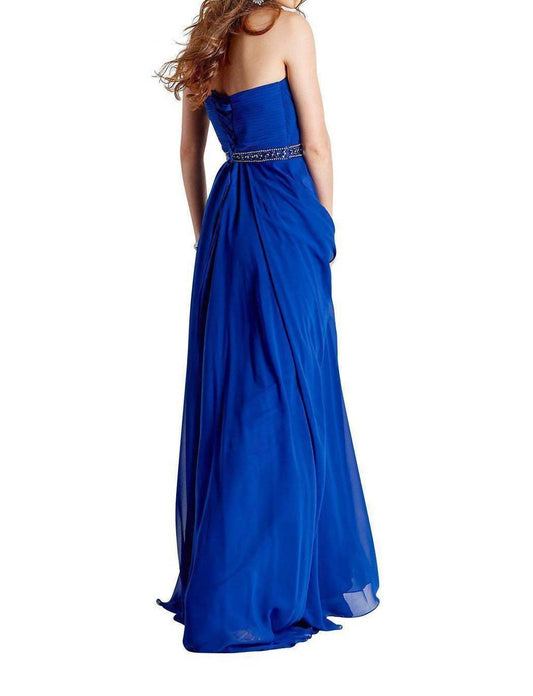 Strapless Pleated Surplice Chiffon Gown