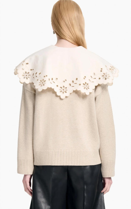 Toro Pullover mit Broderie Anglaise Kragen