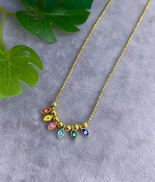 Women's Sterling Silver Gold Plated Enamel Evil Eye Beaded Necklace