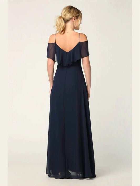 Chiffon Cold Shoulder Ruffle Sleeve Bridesmaid Dress
