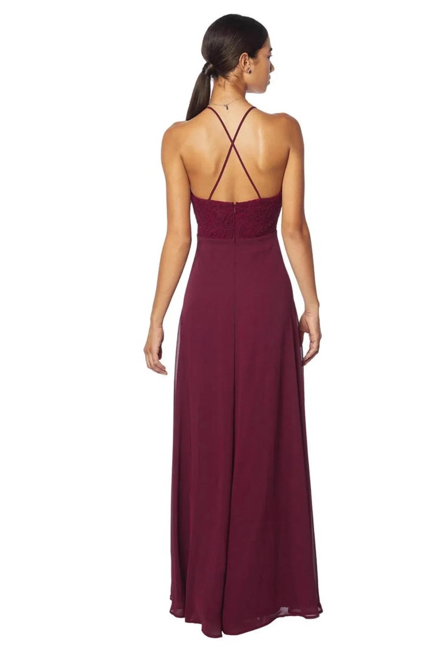 Corded Lace Crisscross Chiffon Bridesmaid Dress