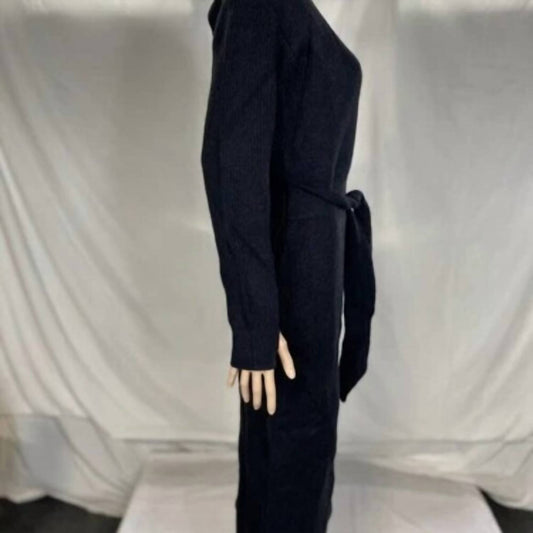 Damen Auberginenfarbenes Langarm-Midi-Strickkleid