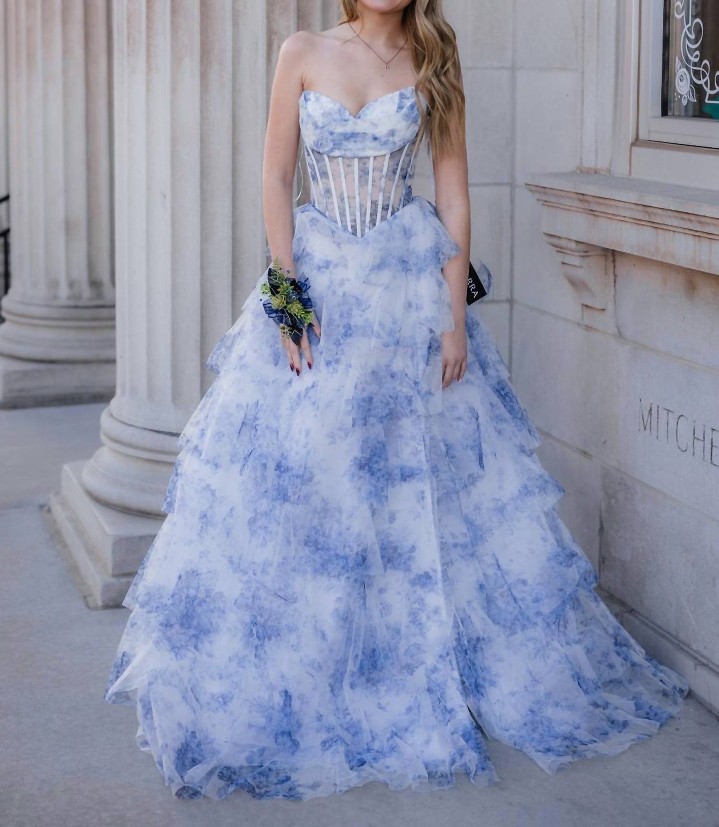 Sheer Corset Bodice Prom Dress