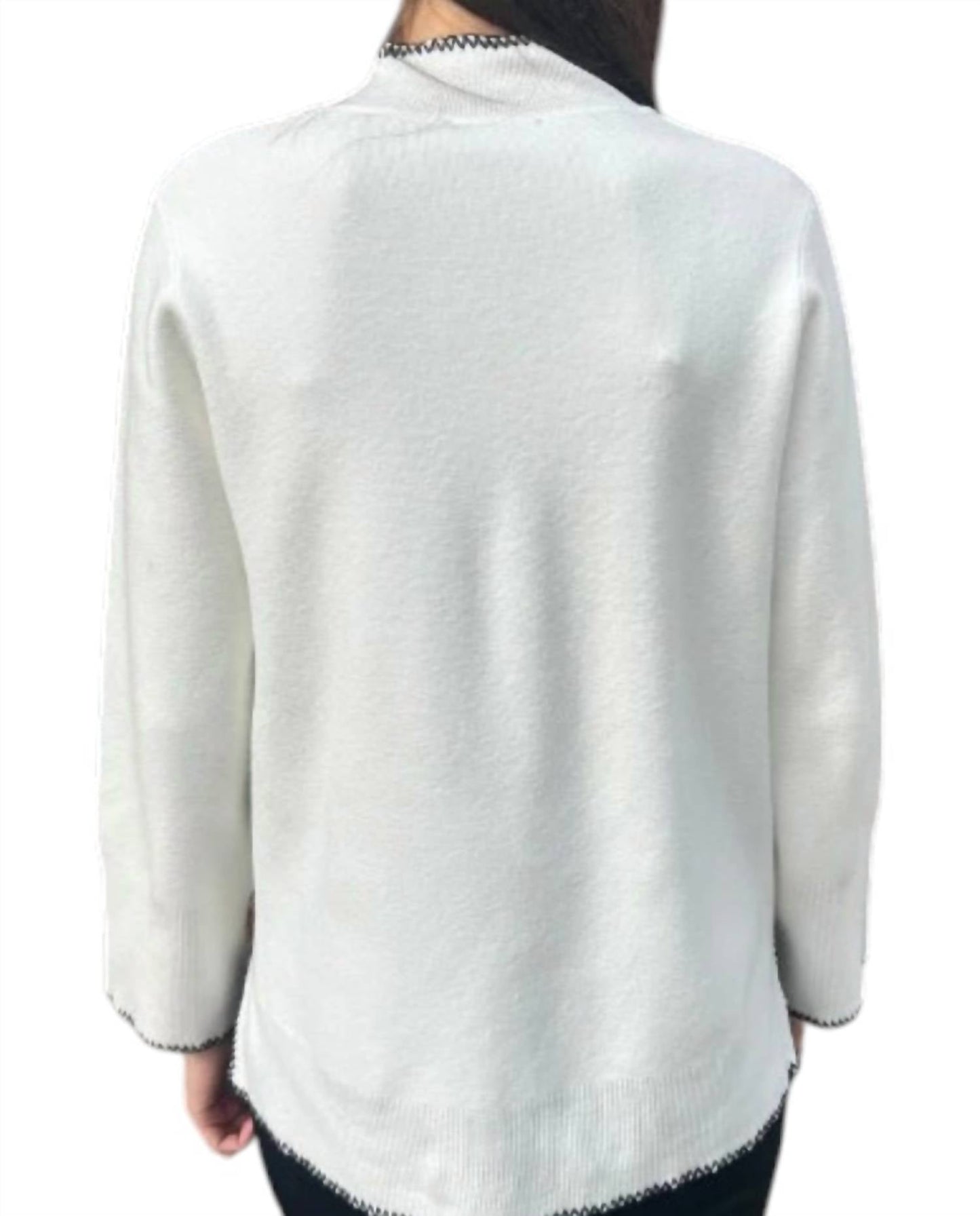 High-low Mock Neck Sweater With Stitched Trim