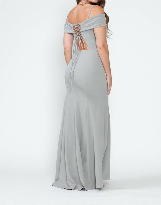 Crepe Fitted Off Shoulder Gown