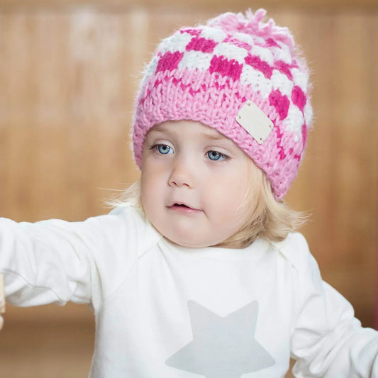 Baby Checkered Pompom Bobble Hat