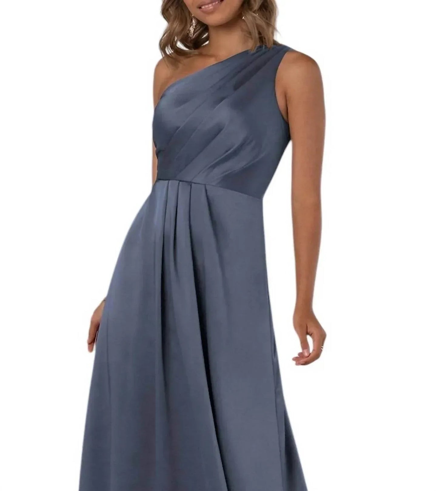 One-Shoulder Charmeuse Bridesmaid Dress with Subtle Pleats