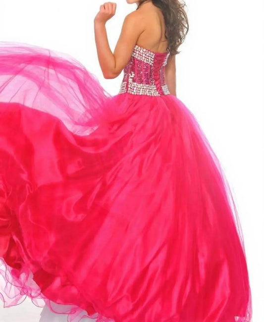 Beaded Strapless Tulle Gown